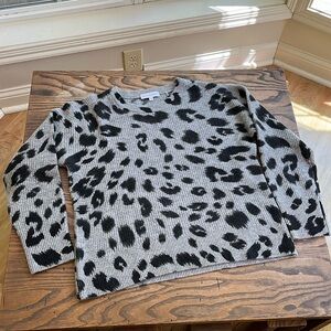 White + Warren 100% cashmere 19437A grey animal print waffle sweater M